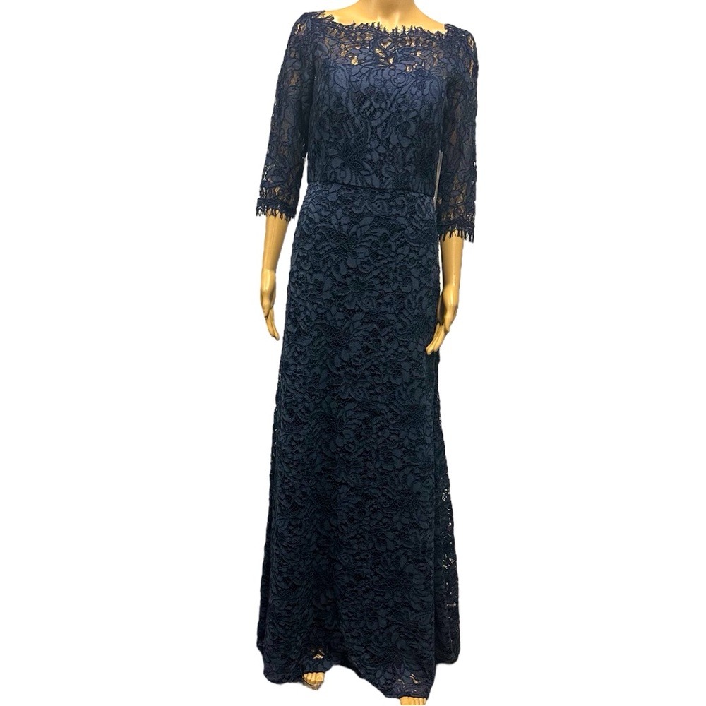 JS Collection Blue Lace 3 Quarter Sleeve Open Back Formal Maxi Dress Womens 4